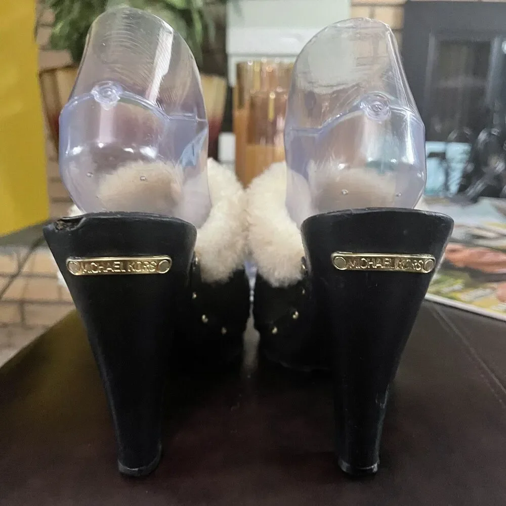 Michael Kors Women’s Black Leather Clogs Mule Slip On Platform Heels Size 9